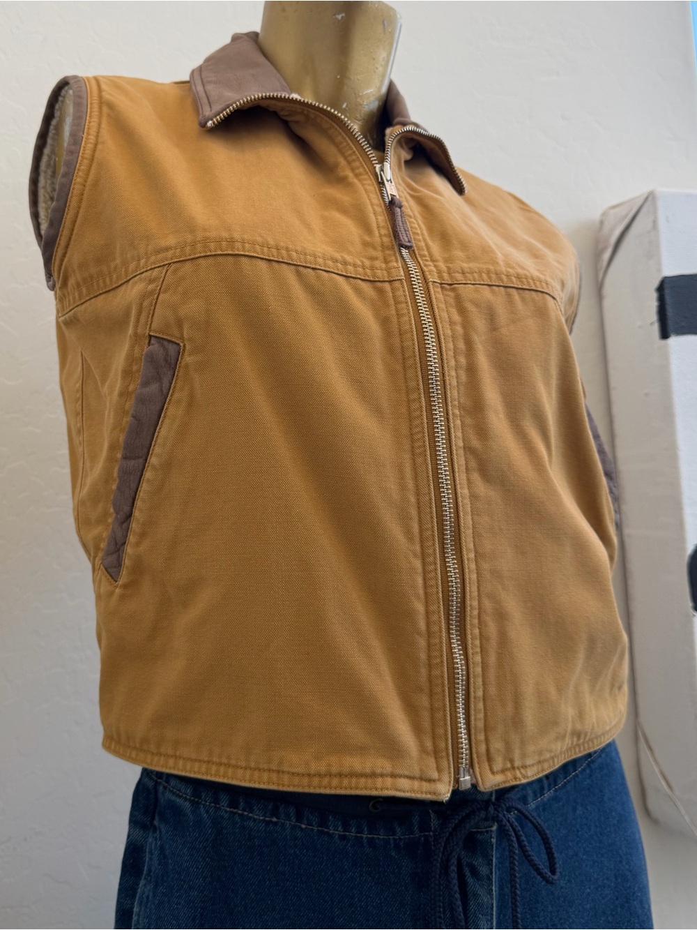 Y2K Vintage Early Winters Sherpa Lined Organic Cotton Canvas Vest size XS - Picture 2 of 15